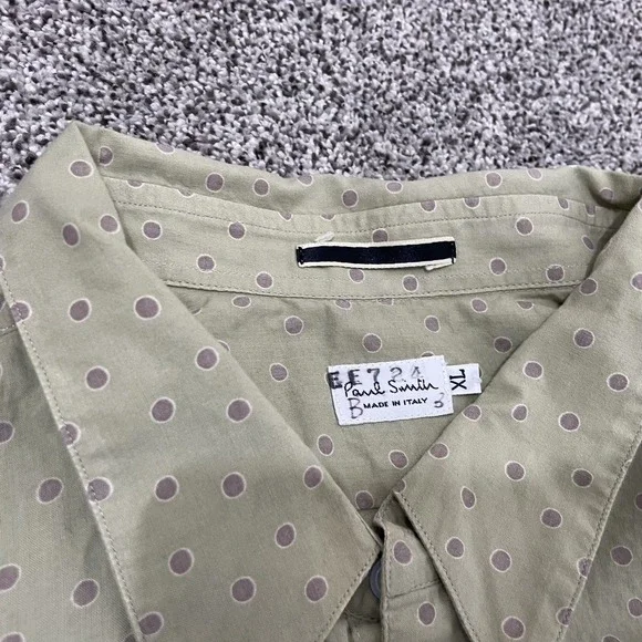 Paul Smith London Dress Shirt Men XL Green Long Sleeve Polka Dot Fitted - Picture 3 of 9